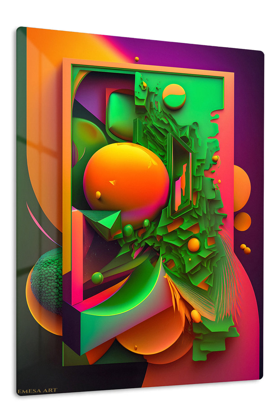 Layered Geometric Orange Sphere premium metal wall art – front view
