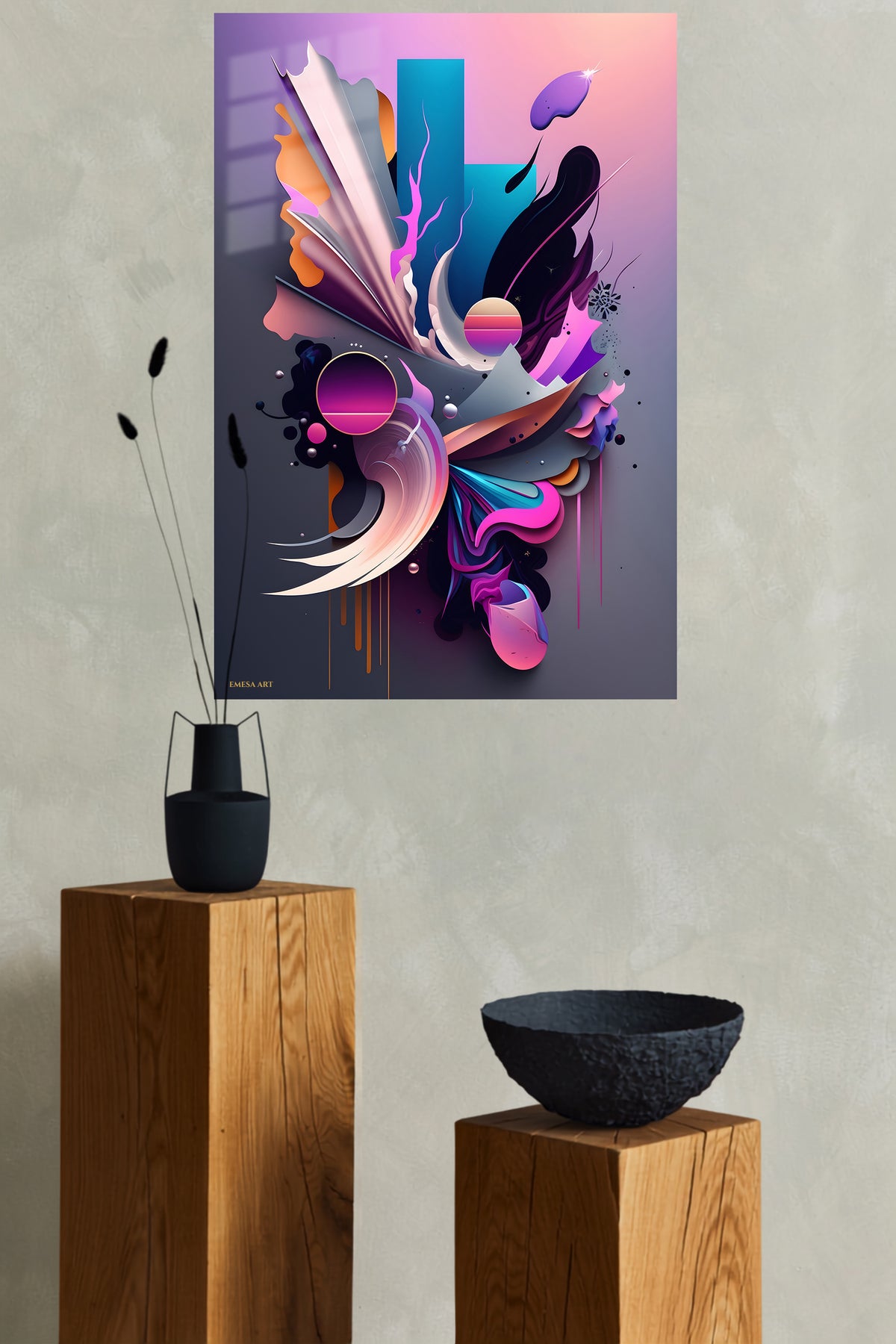Orange Black Geometric Splash wall art