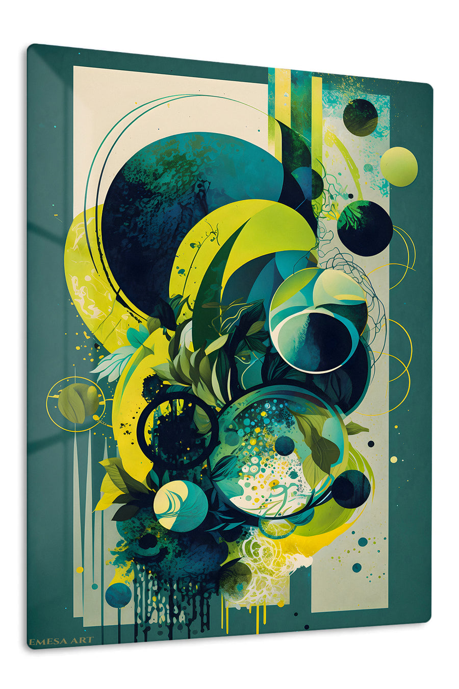 Teal Botanical Orb Collage premium metal wall art – front view