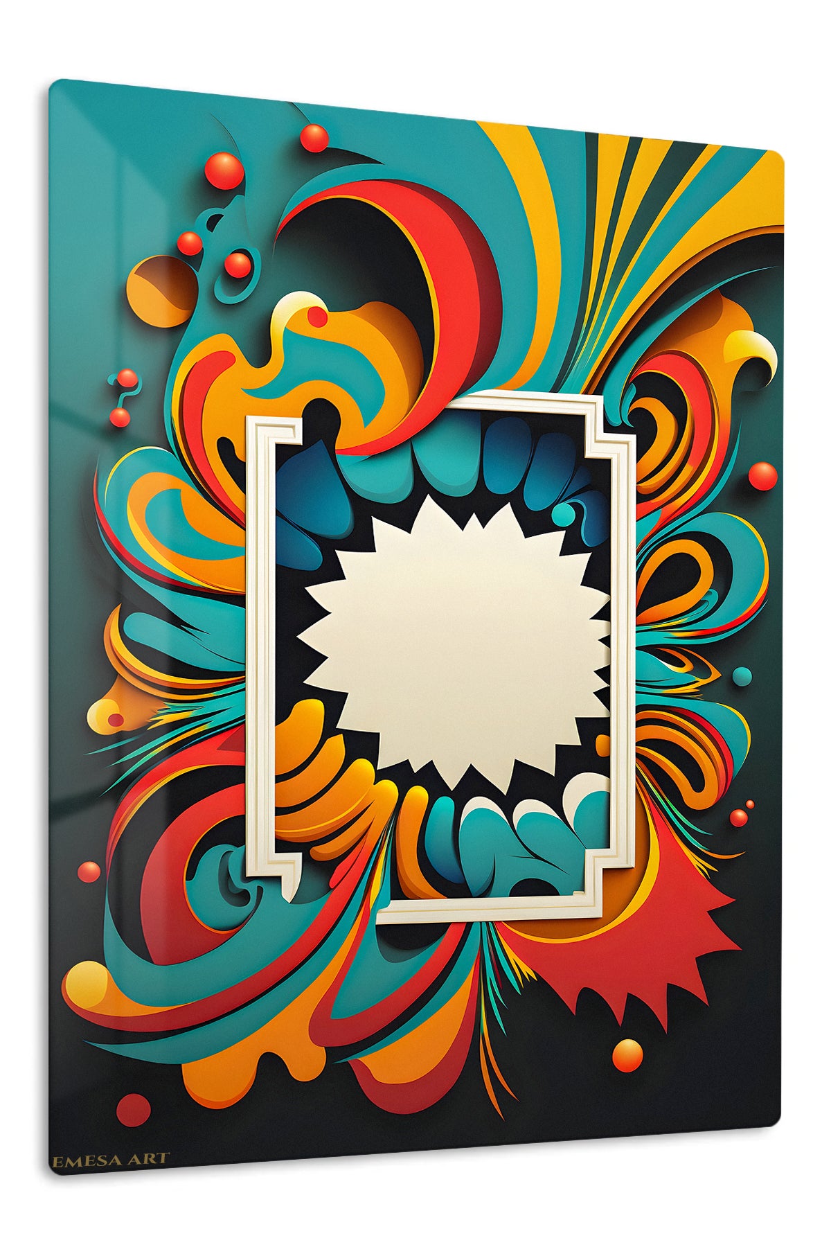Retro Orange Teal Geometric wall art