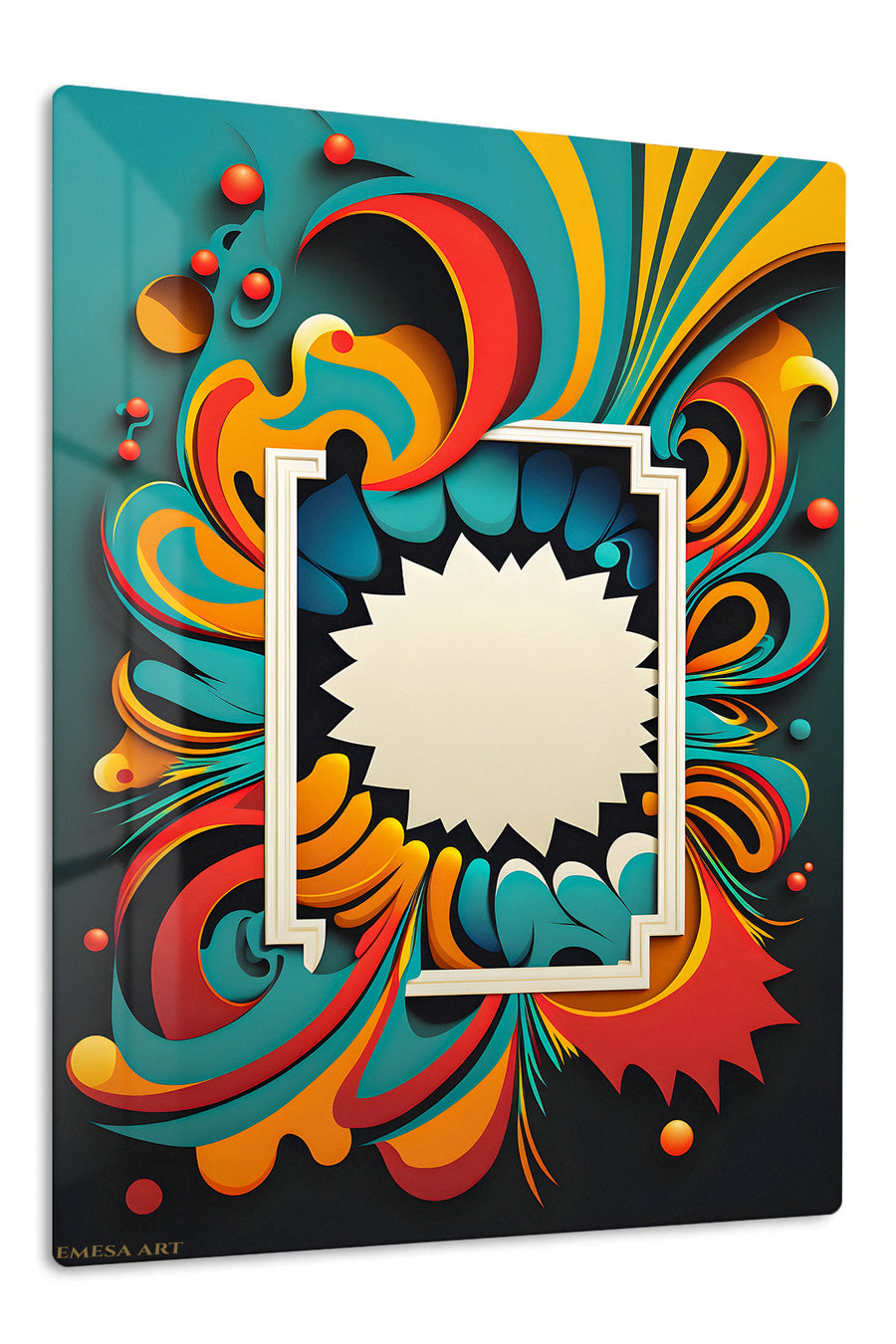 Retro Geometric Color Portal premium metal wall art – front view