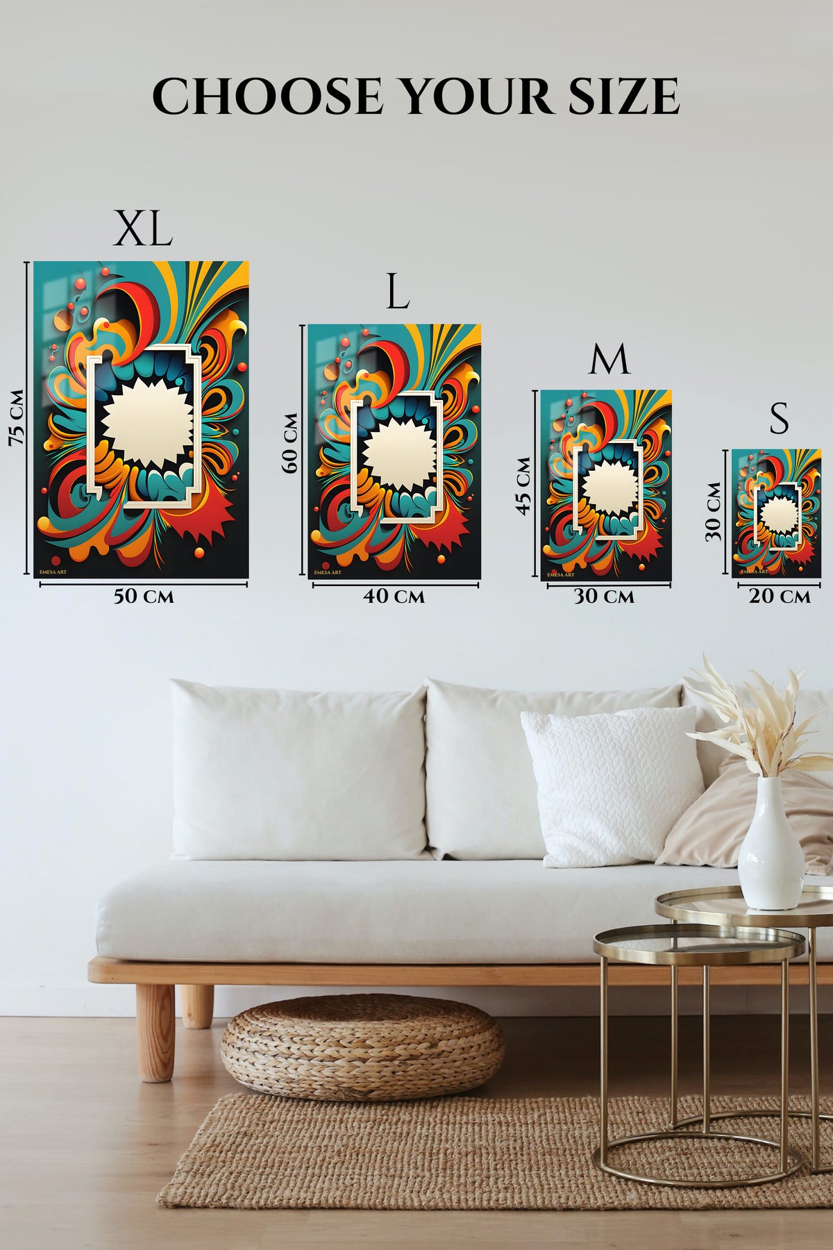 Retro Orange Teal Geometric wall art