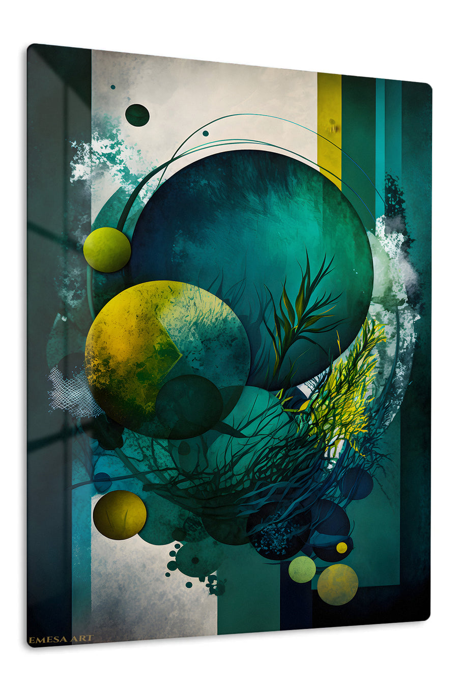 Deep Teal Planetary Abstraction premium metal wall art – front view