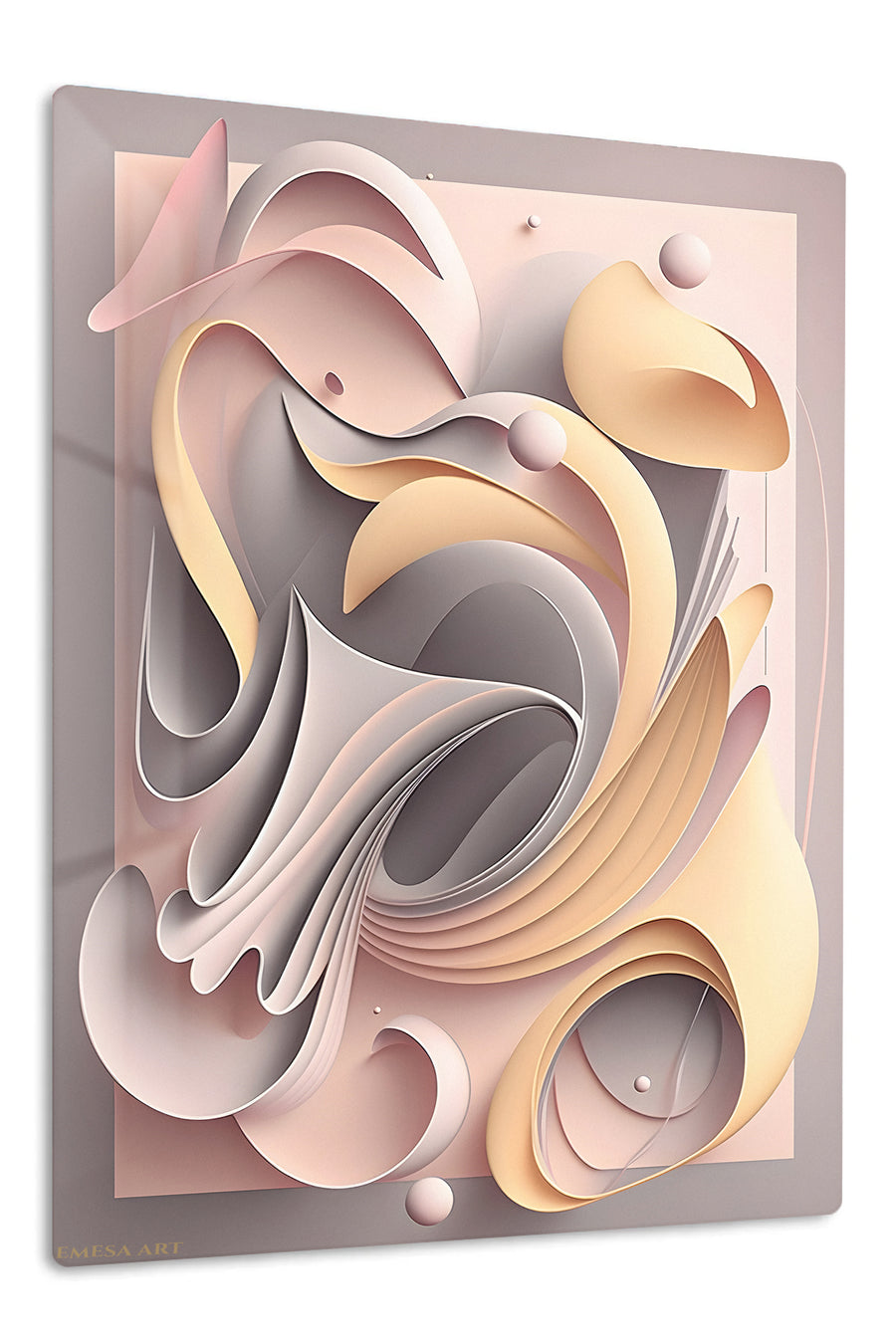 Soft Ivory Flowing Relief premium metal wall art – front view