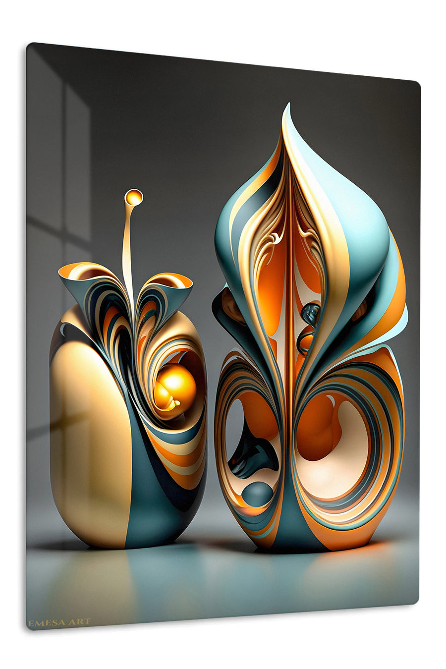 Metallic Organic Sculpture Trio premium metal wall art – front view