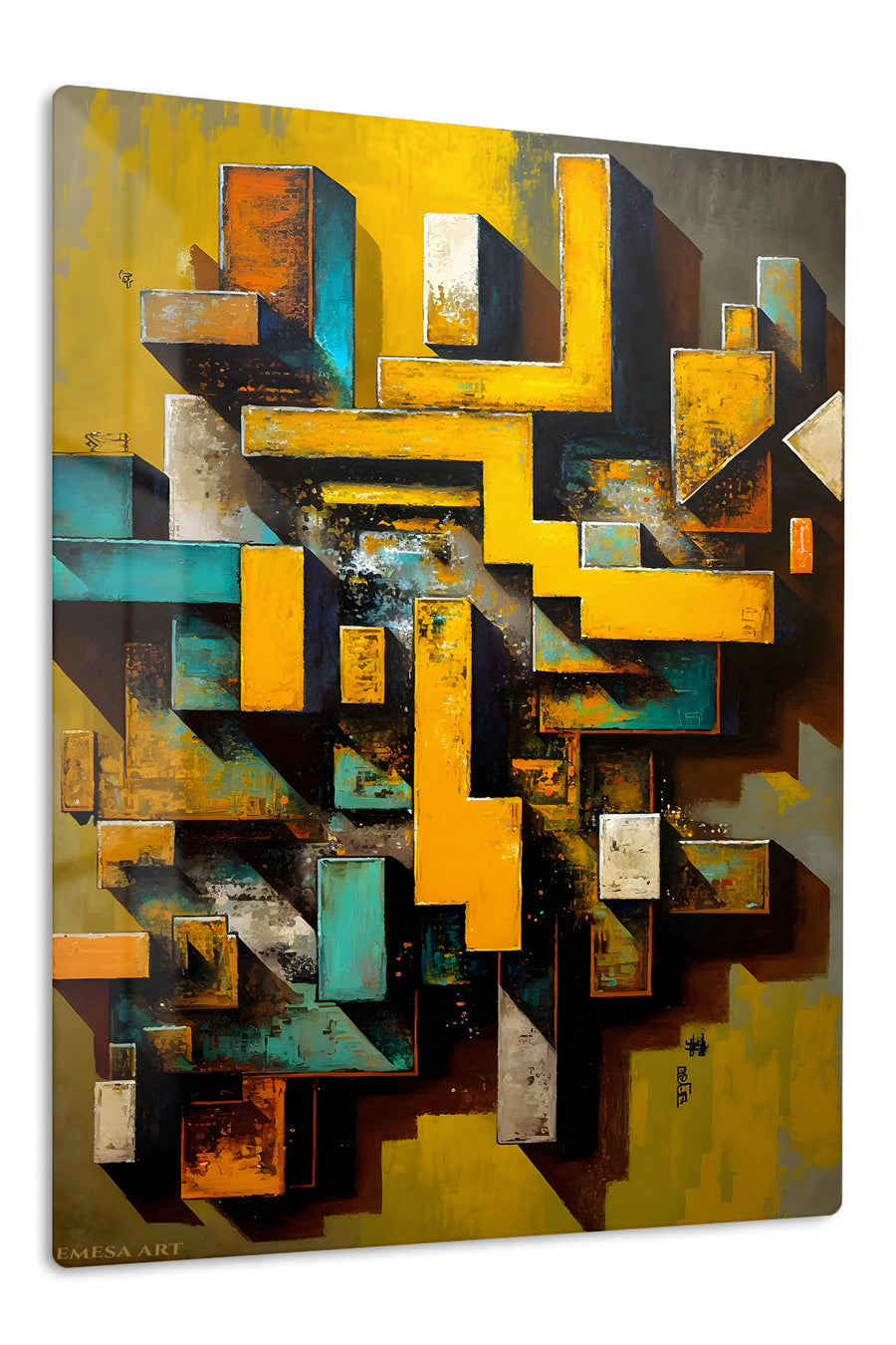 Interlocking Urban Geometry premium metal wall art – front view