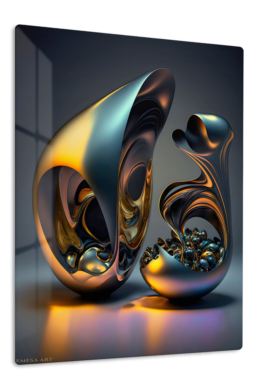 Black Gold Fluid Sculptures premium metal wall art – front view