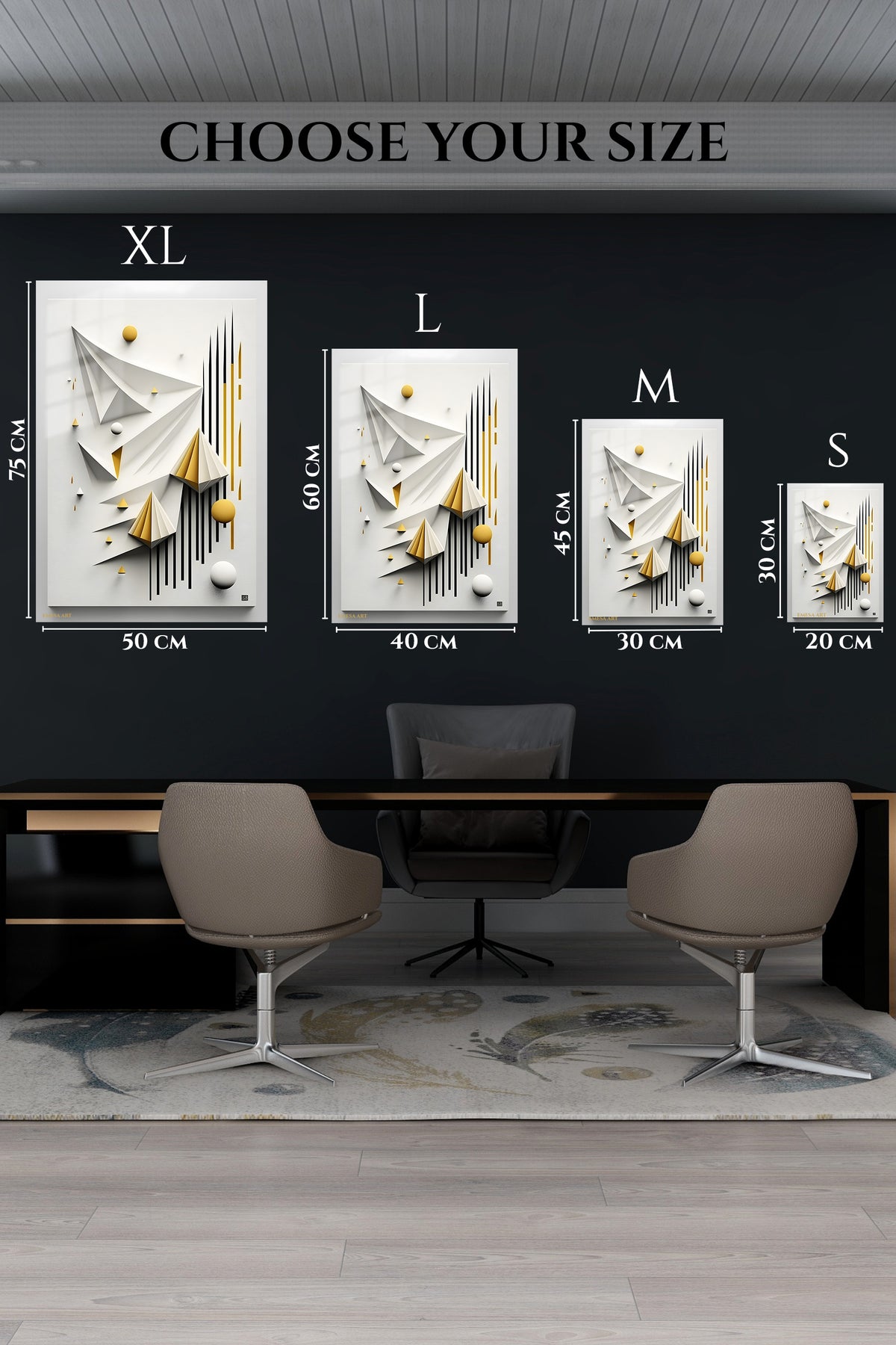 EMESA metal wall art size comparison guide for Teal Velocity Ribbons