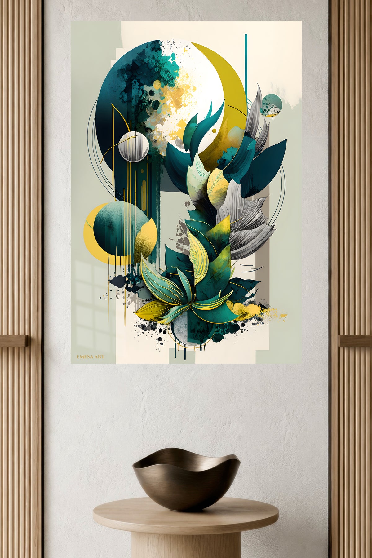Golden Ribbon Forms metal wall art displayed in a modern interior