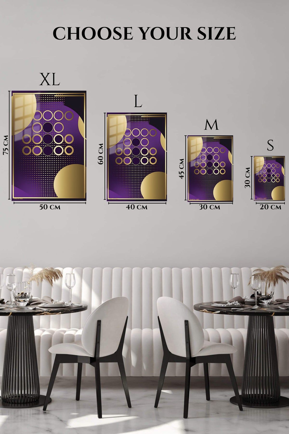 EMESA metal wall art size comparison guide for Golden Ribbon Forms