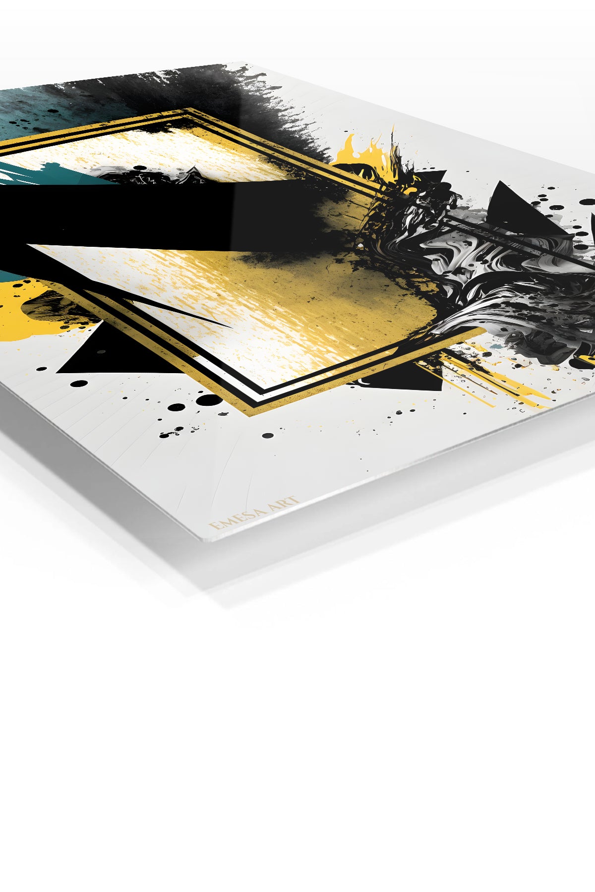 Golden Geometric Eclipse premium metal wall art – angled view