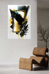 Golden Geometric Eclipse metal wall art displayed in a contemporary living space