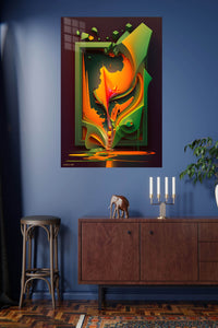 Emerald and Amber Flow metal wall art displayed in a modern interior