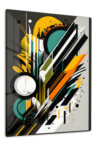 Teal orange geometric premium metal wall art – front view