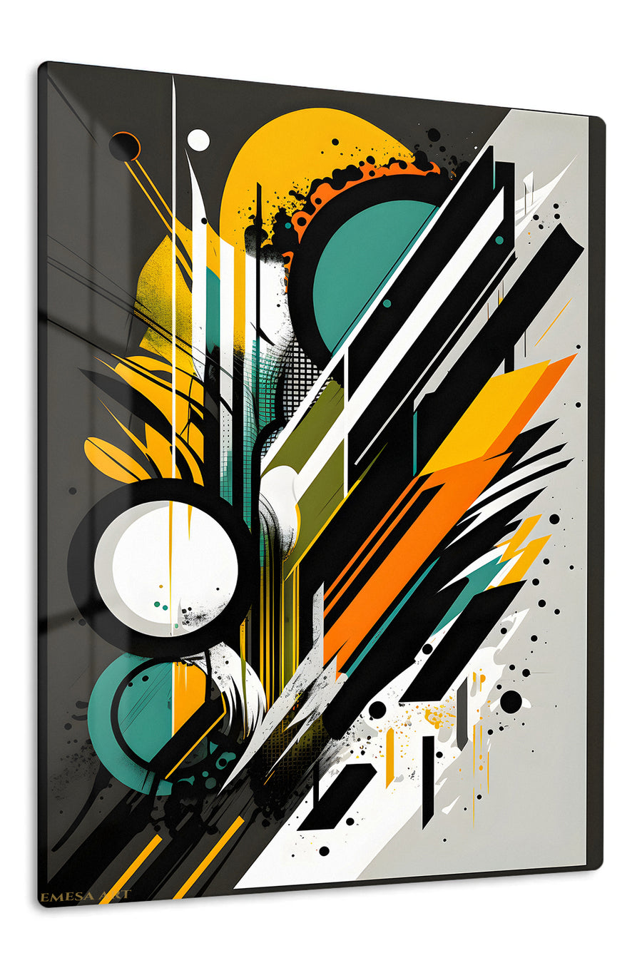 Teal orange geometric premium metal wall art – front view