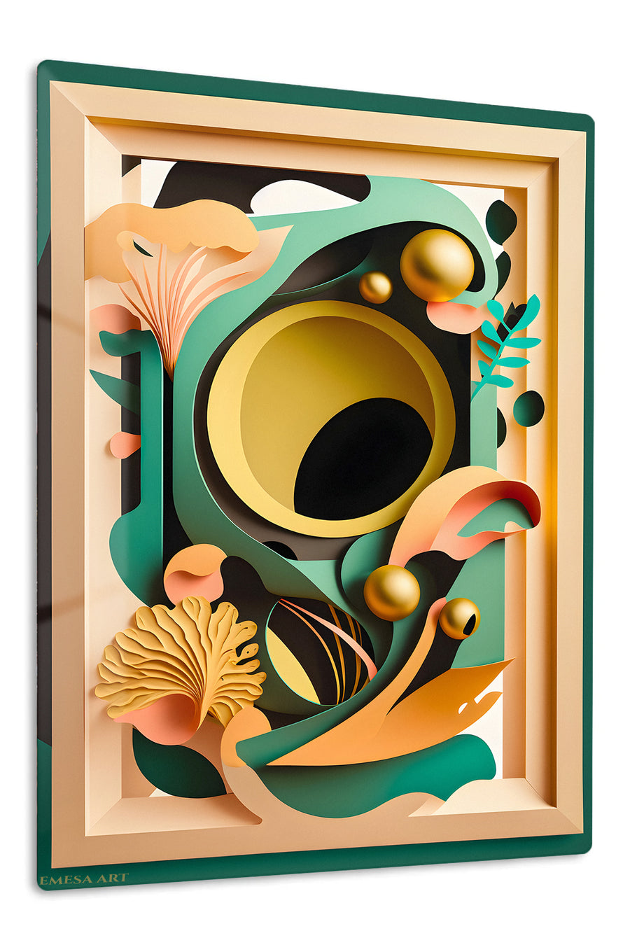 Teal Orbit in Motion premium metal wall art – front view