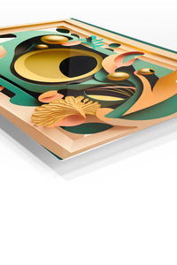 Teal Orbit in Motion premium metal wall art – angled view