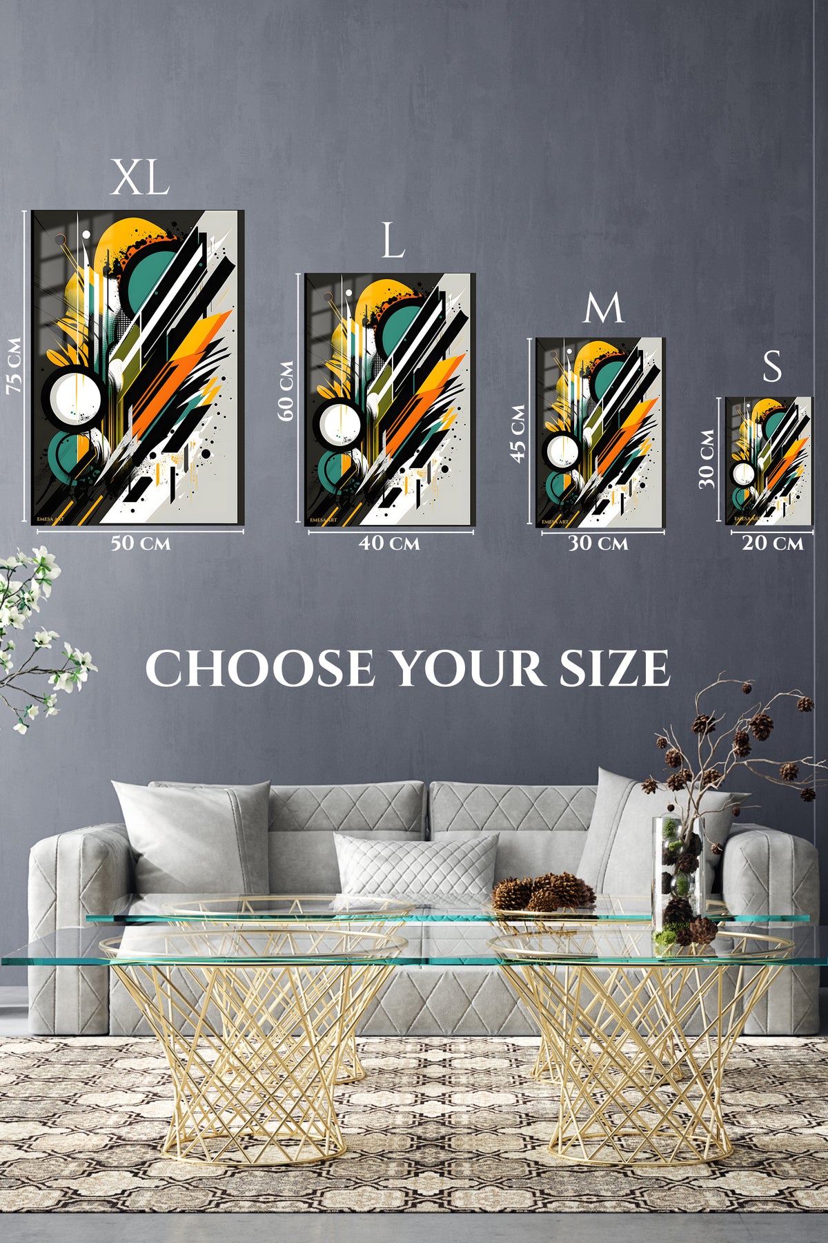 EMESA metal wall art size comparison guide