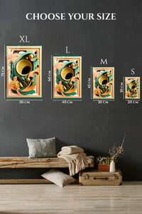 EMESA metal wall art size comparison guide for Teal Orbit in Motion