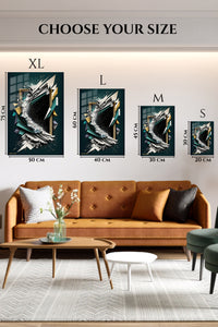 EMESA metal wall art size comparison guide for Fractured Teal Frame