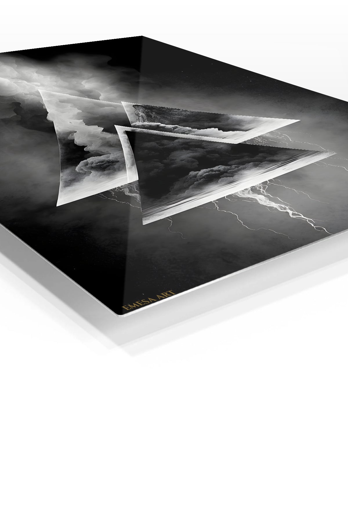 Layered Orbital Geometry premium metal wall art – angled view