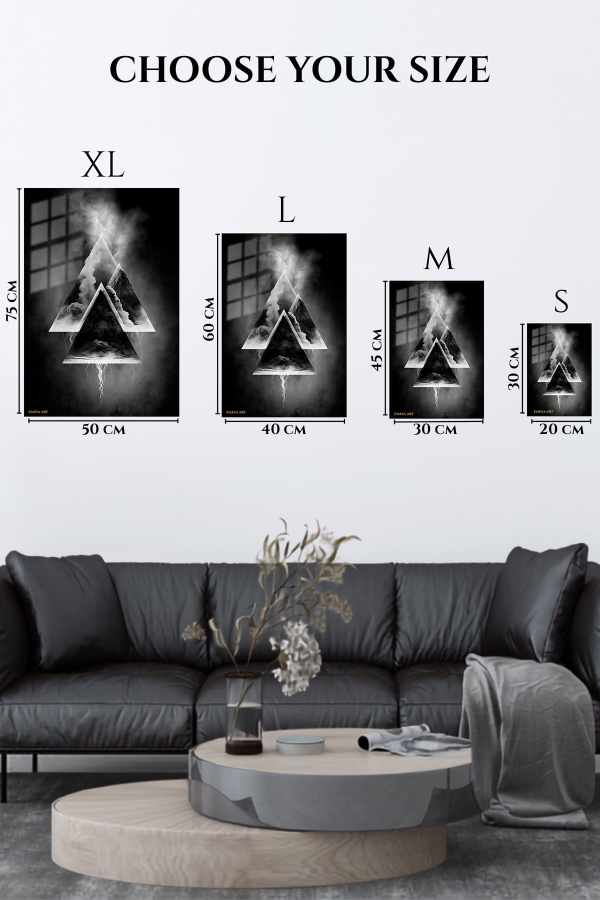EMESA metal wall art size comparison guide for Layered Orbital Geometry