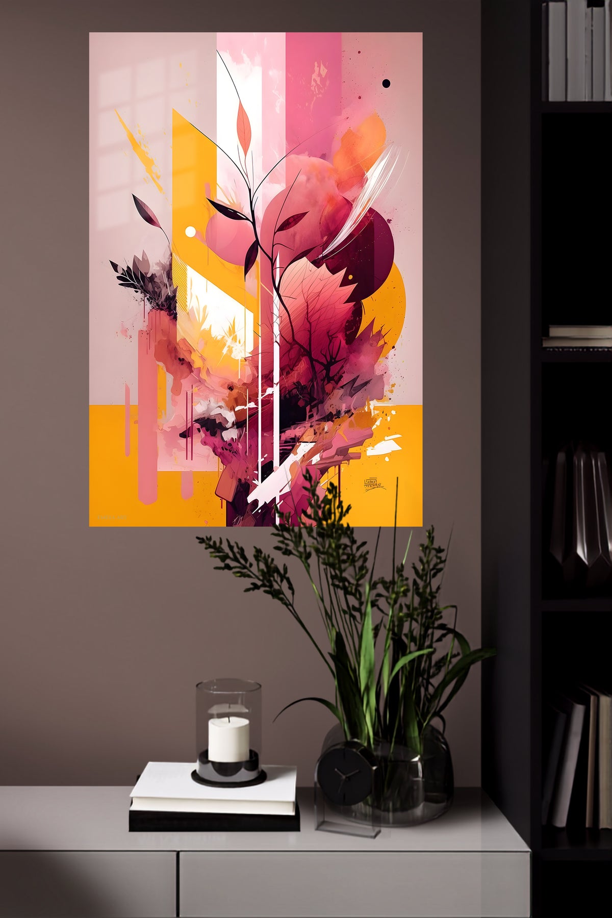 Teal and Gold Vertical Rhythm metal wall art displayed in a modern interior