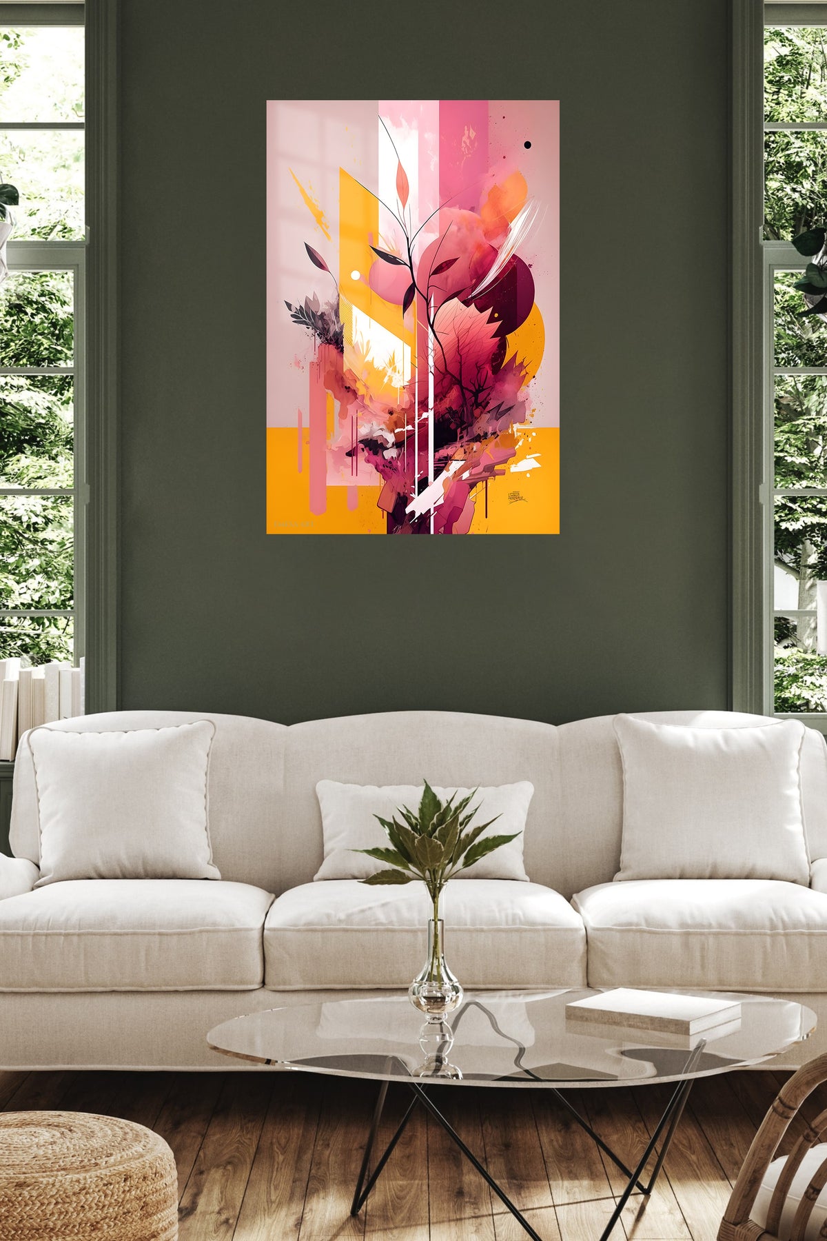 Teal and Gold Vertical Rhythm metal wall art displayed in a contemporary living space