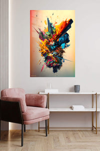 Neon Geometric Triangle Array metal wall art displayed in a contemporary living space