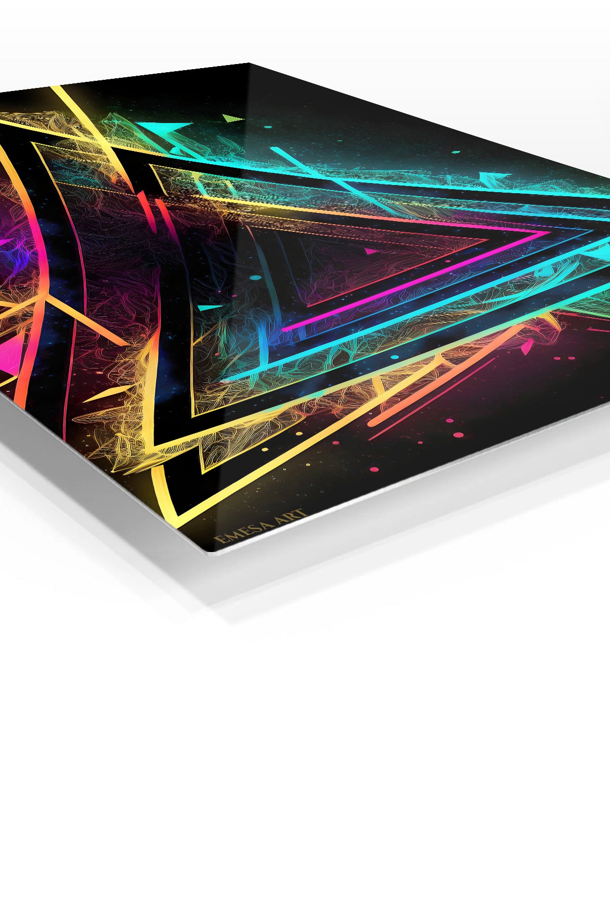Interlocking Color Rings premium metal wall art – angled view
