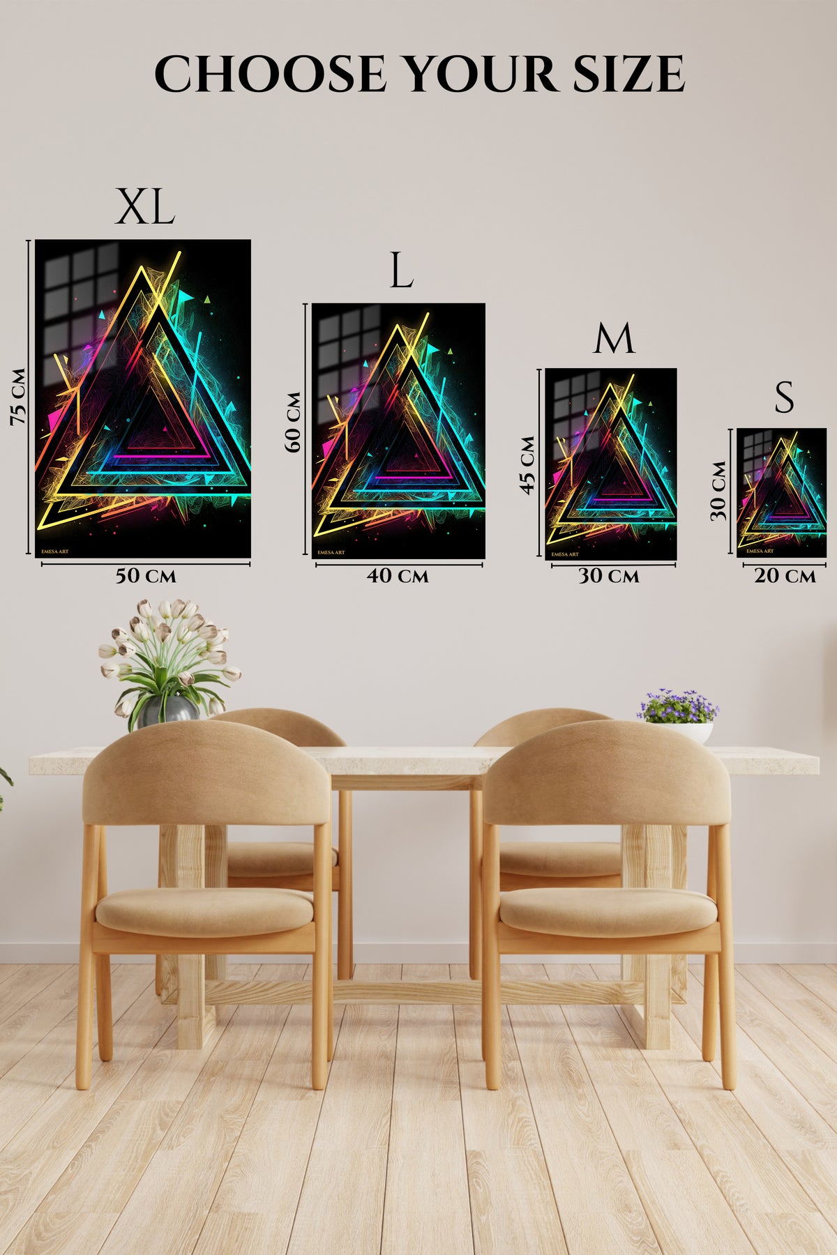 EMESA metal wall art size comparison guide for Interlocking Color Rings