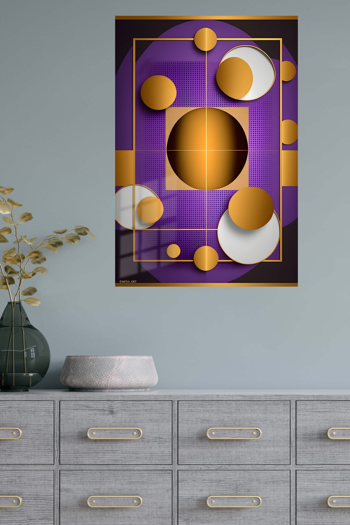 Fragmented Teal Portrait metal wall art displayed in a modern interior