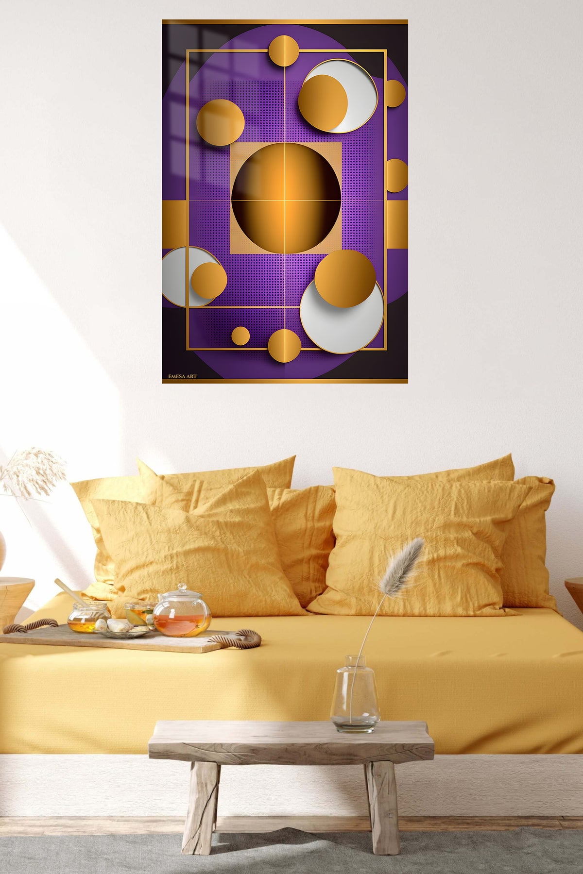 Fragmented Teal Portrait metal wall art displayed in a contemporary living space