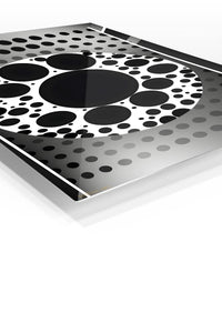Monochrome Orbital Circles premium metal wall art – angled view