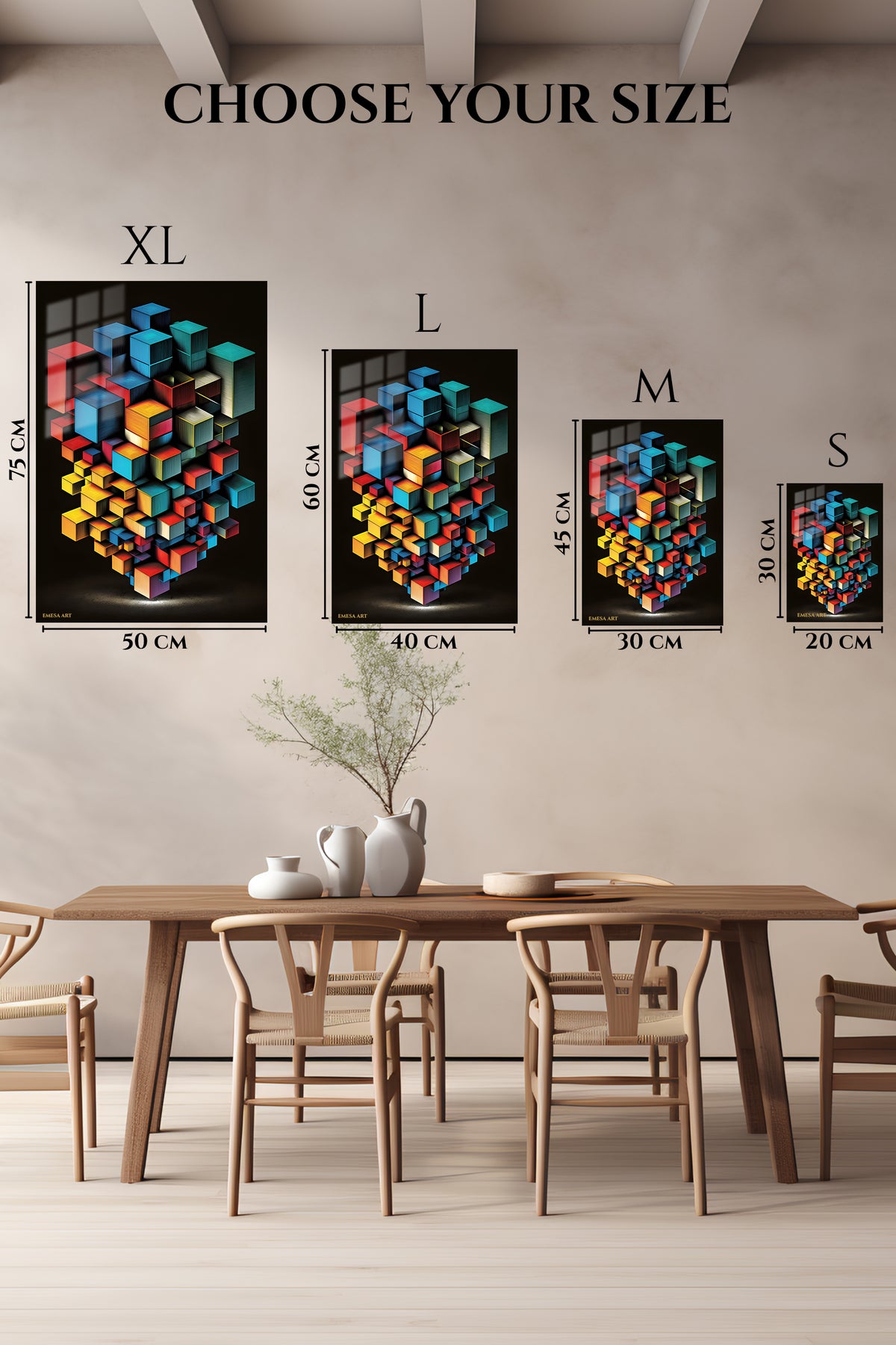 EMESA metal wall art size comparison guide for Monochrome Orbital Circles