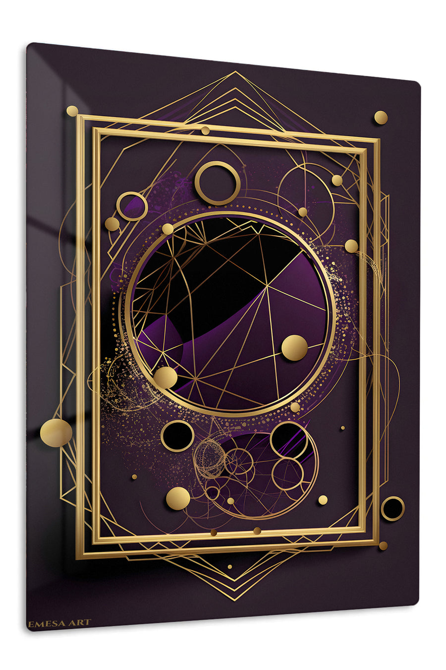 Amber Teal Geometric Dimensions premium metal wall art – front view