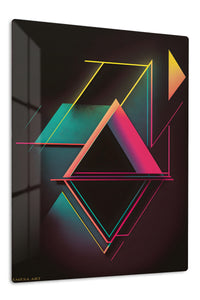 Teal and Gold Geometric Dimensions premium metal wall art – front view