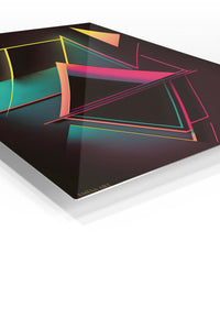 Teal and Gold Geometric Dimensions premium metal wall art – angled view