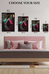 EMESA metal wall art size comparison guide for Teal and Gold Geometric Dimensions