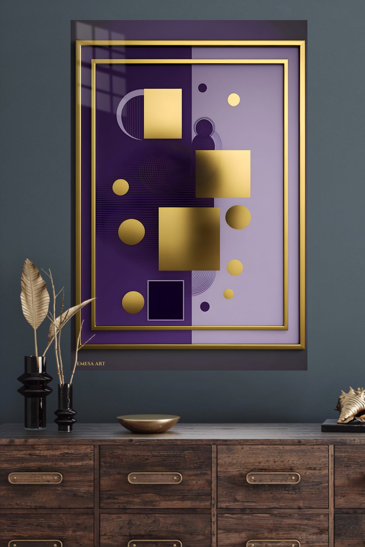 Neon Orbital Flow metal wall art displayed in a modern interior