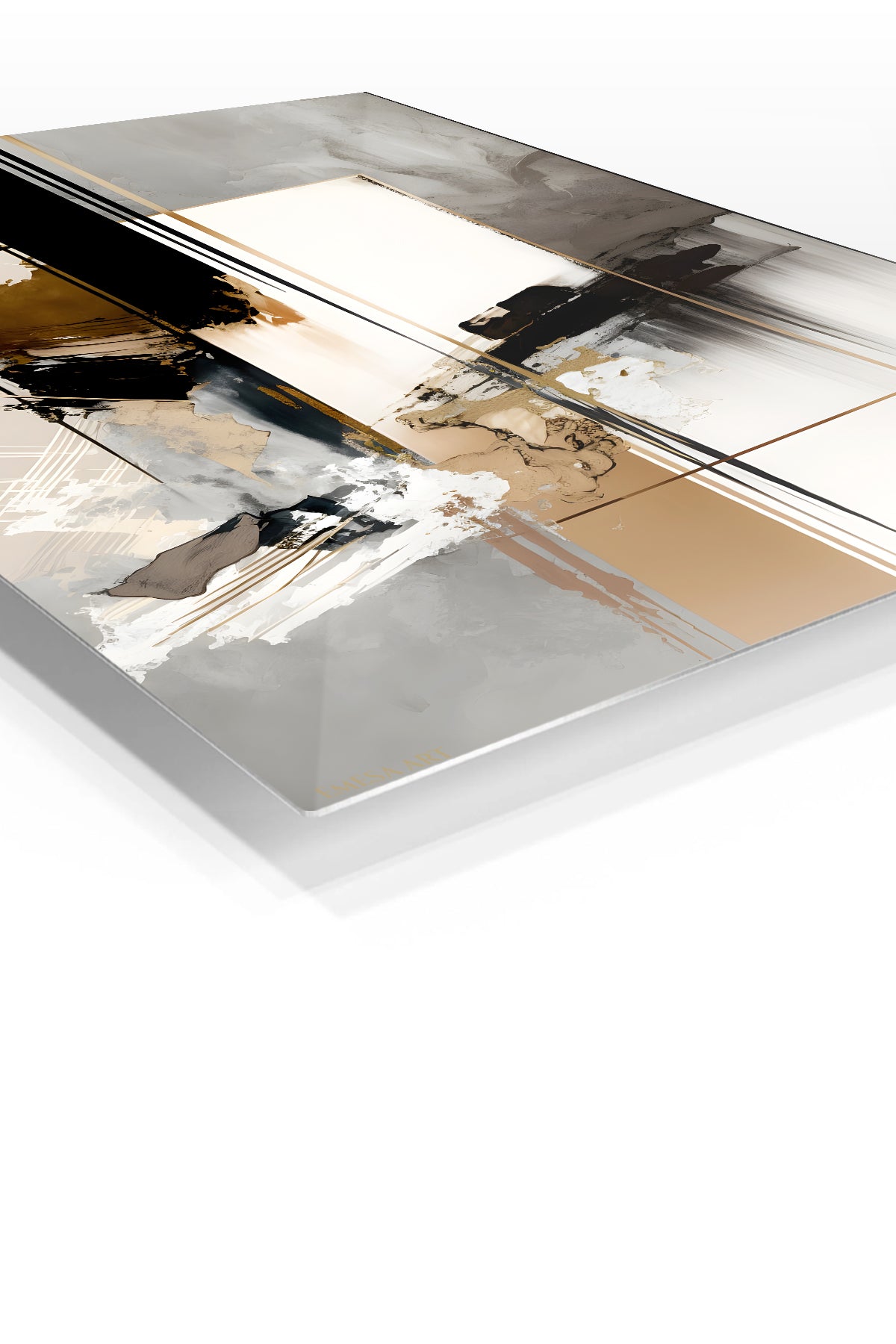 Amber Pines Below Geometric Peaks premium metal wall art – angled view