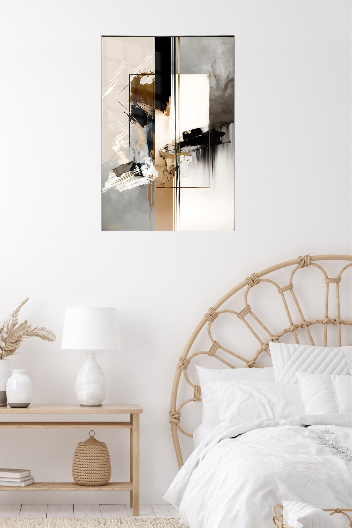 Amber Pines Below Geometric Peaks metal wall art displayed in a contemporary living space