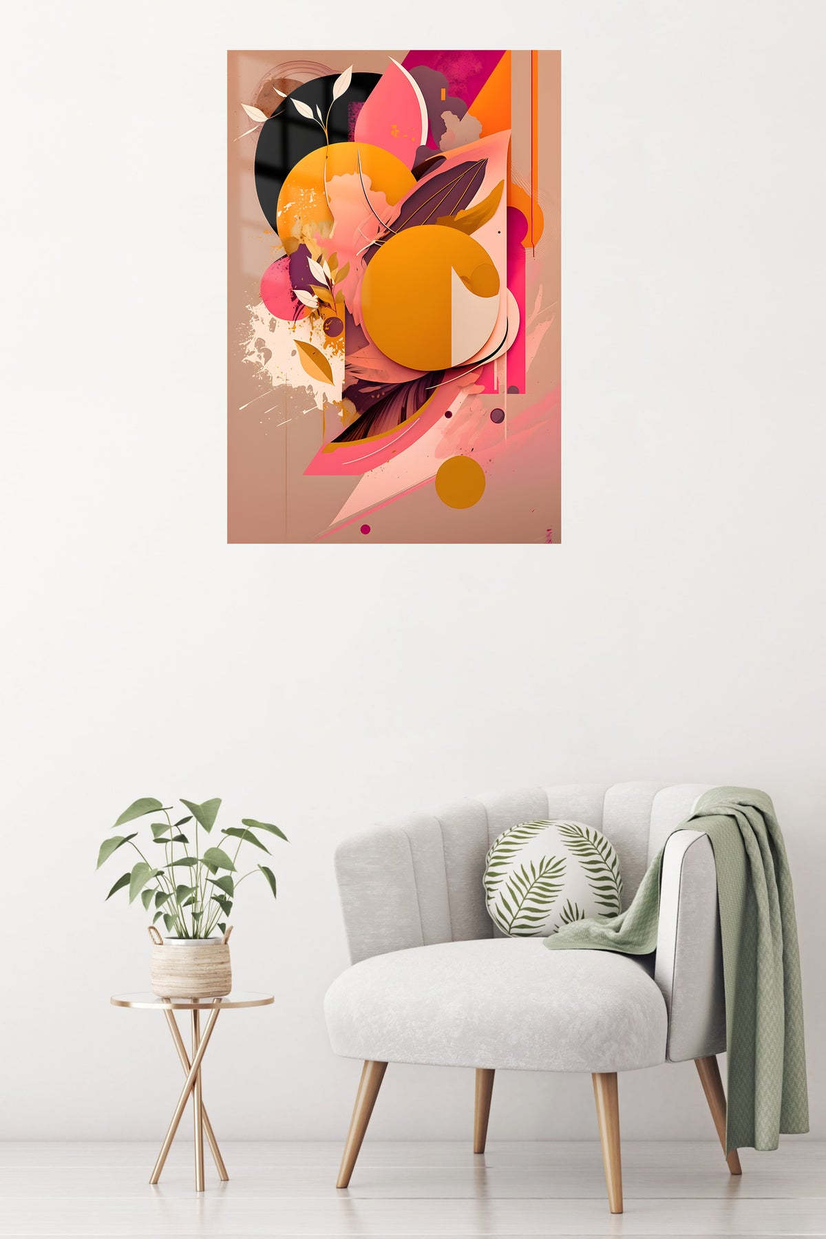 Orbiting Geometry metal wall art displayed in a contemporary living space