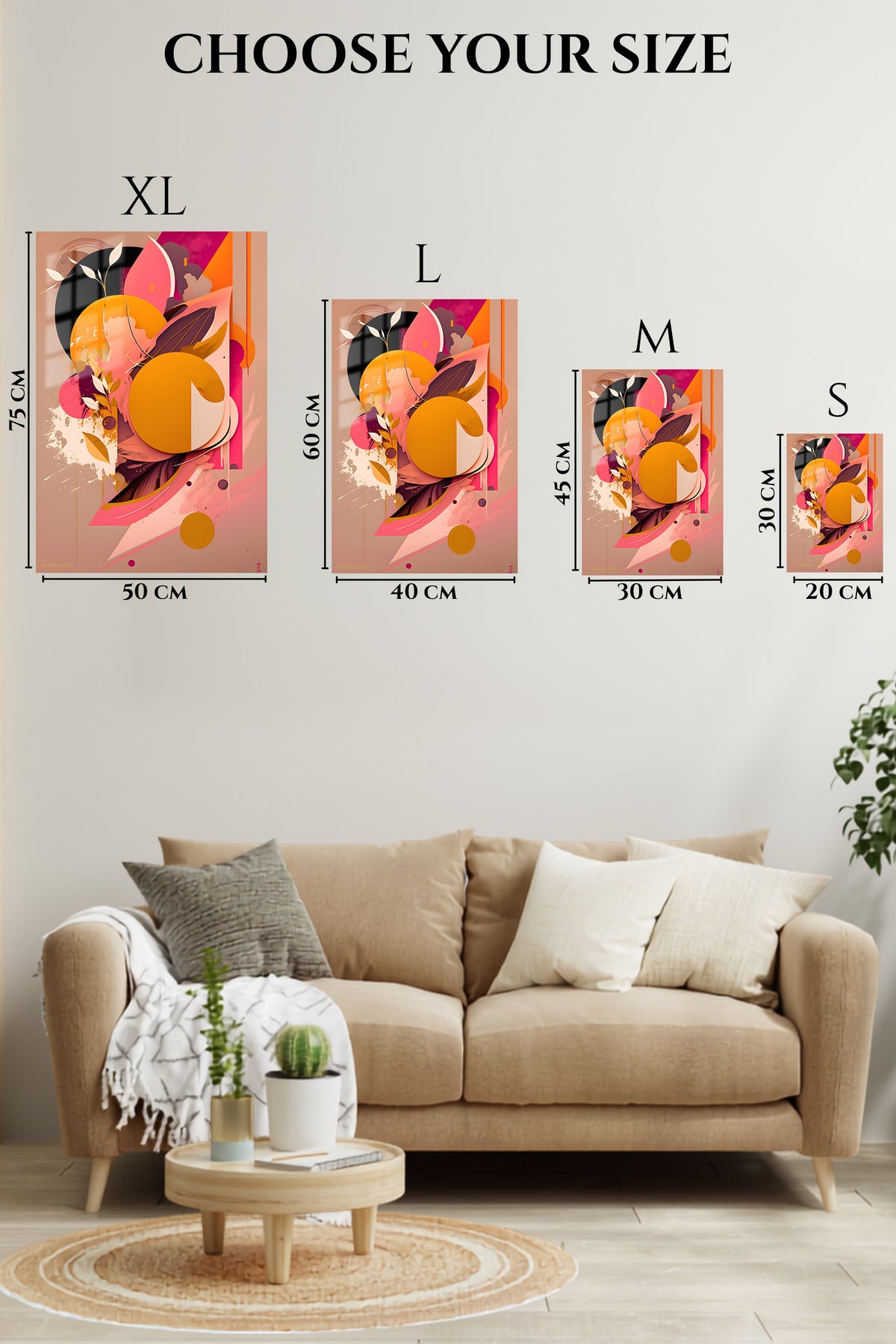 EMESA metal wall art size comparison guide for Orbiting Geometry