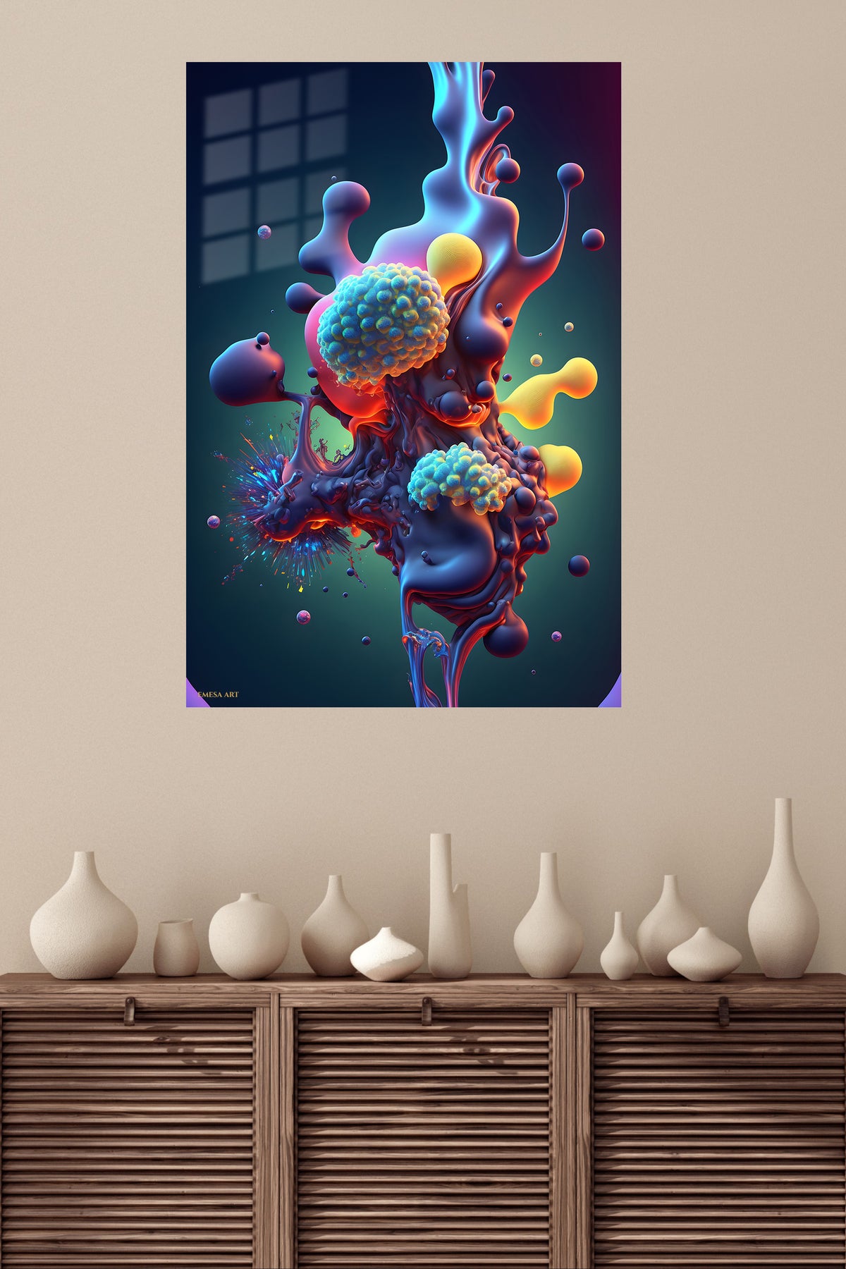 Coral Portal Reverie metal wall art displayed in a modern interior