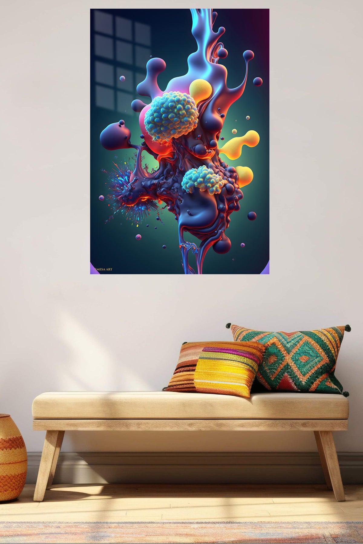 Coral Portal Reverie metal wall art displayed in a contemporary living space