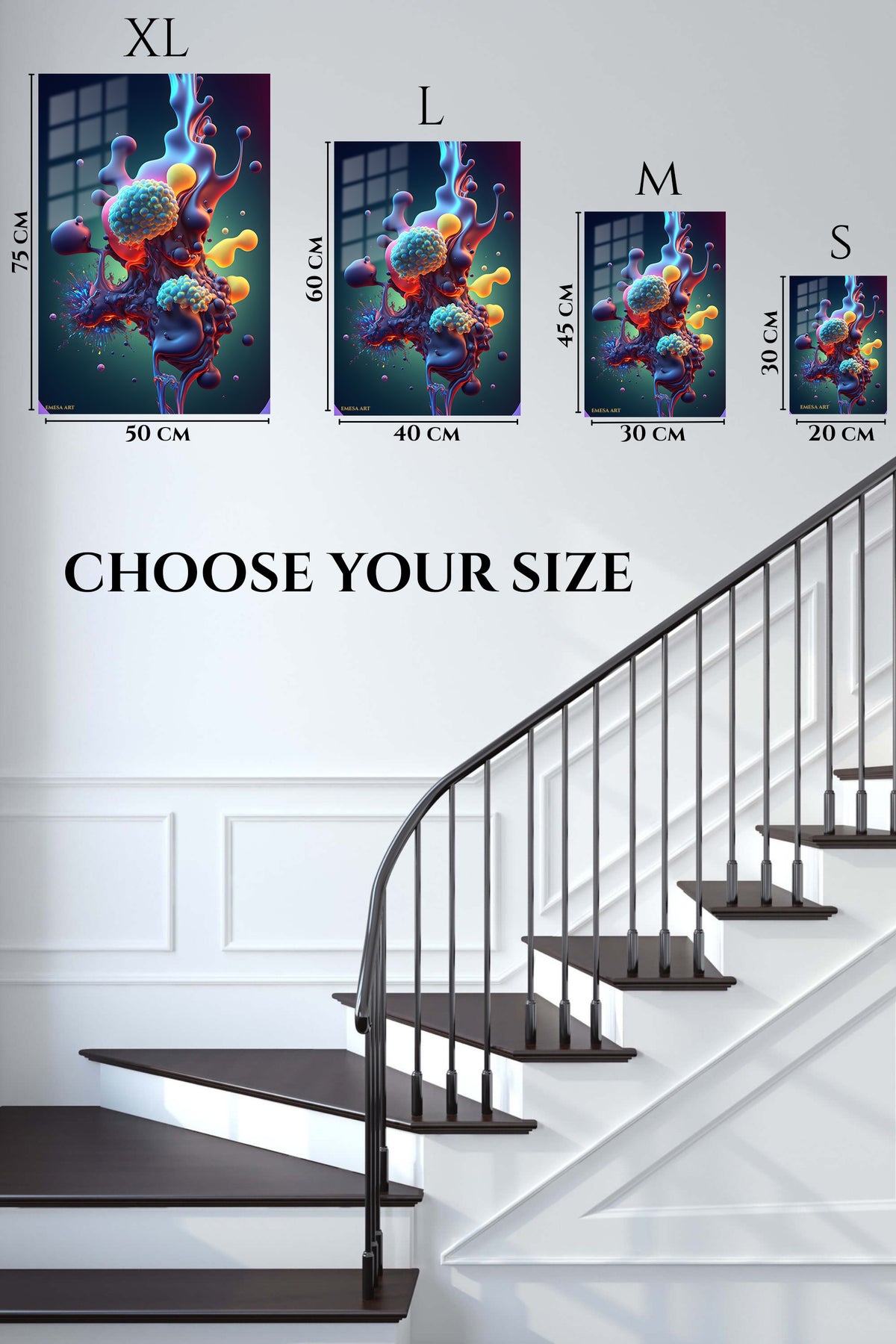 EMESA metal wall art size comparison guide for Coral Portal Reverie