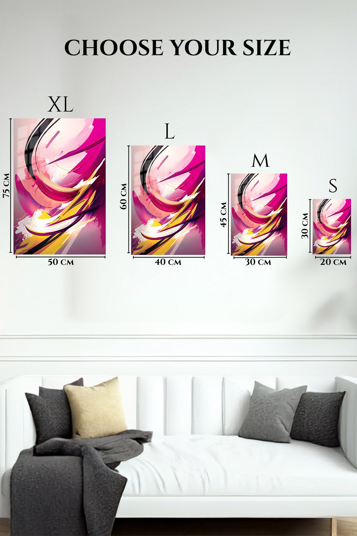 EMESA metal wall art size comparison guide for Luminous Geometric Mosaic