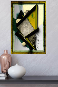 Golden Triangle Rhythm metal wall art displayed in a modern interior