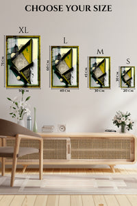 EMESA metal wall art size comparison guide for Golden Triangle Rhythm